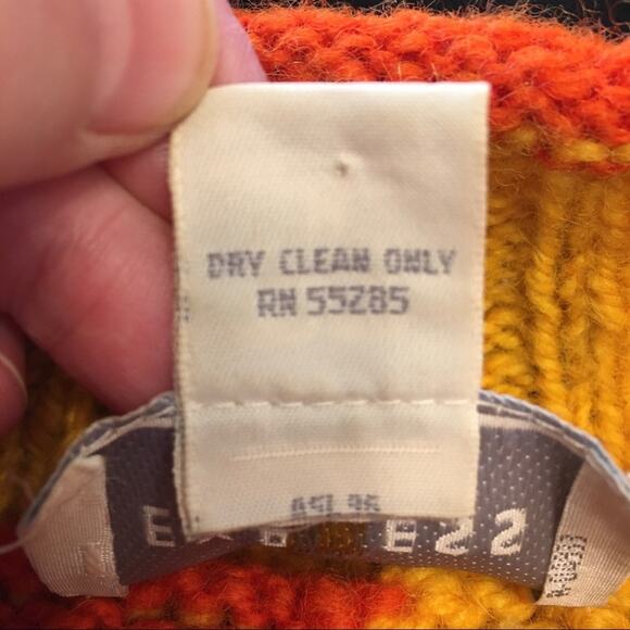 Vintage wool oversized chunky orange yellow sweater size M snowflake - Picture 5 of 5